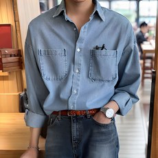 데일로엔 남성 루즈핏 워싱 데님 카라 긴팔 셔츠