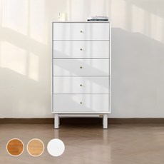 바네스데코 고무나무 우드 750 원목 5단 서랍장, 화이트