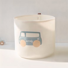 달빛마켓 원형 손잡이 누빔 패브릭 바구니 바스켓 파란자동차 1개 상품 이미지