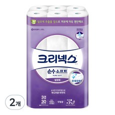 크리넥스 3겹 순수 소프트 천연펄프 고급롤화장지, 27m, 30개입, 2개