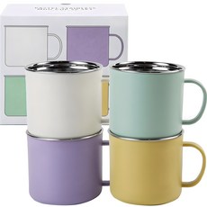 데일리라이크 파스텔 스텐 머그컵 300ml x 4종 세트, 화이트 + 라벤더 + 민트 + 옐로우, 1세트