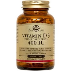 SOLGAR 無糖無麩質維他命D3膽鈣化醇軟膠囊 400lU, 100顆, 1罐