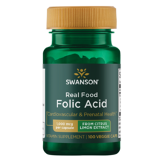 Swanson 斯旺森 Real Food葉酸素食膠囊 1000mcg, 1罐, 100顆