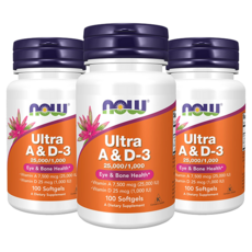 NOW Foods 維他命A 25000IU&維他命D3 1000IU軟膠囊, 100顆, 3罐