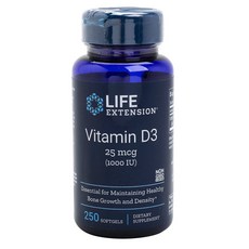 LIFE EXTENSION 維他命D3 1000IU軟膠囊, 250顆, 1罐