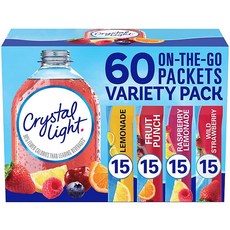 Crystal Light 綜合風味沖泡飲隨身包 檸檬水+水果賓治+覆盆莓&檸檬水+野草莓 60條入組, 178g, 1組, 1組