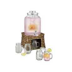 ARTLAND 花園露台飲料罐飲水機帶冷卻器和浸泡器 + 梅森 6 件套海草架套裝, 11.4L