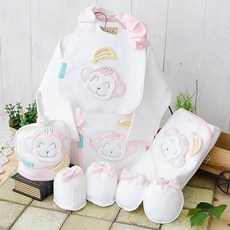 난쟁이똥자루 신생아용 아기 원숭이 출산세트 DIY 분홍땡땡이, 1세트