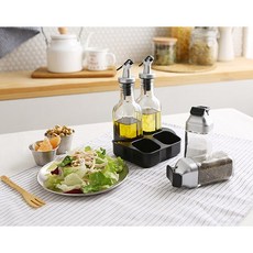 시노글라스 드레싱 세트 실버, 1세트, 그레이 오일병 실버 150ml x 2p + 원터치 양념병 실버 80ml x 2p + 거치대