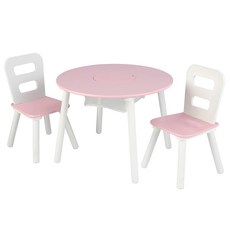키드크래프트 라운드 스토리지 테이블 + 의자 2p 세트, 핑크 + 화이트