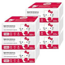 헬로키티 팝업 천연펄프 미용티슈 3겹 레드, 110매, 6개
