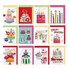 프롬앤투 생일 축하카드 12종 세트 FT5051, 혼합 색상, 1세트