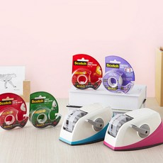 스카치 쓰리엠 원터치 테이프 디스펜서 + 매직 리필 12mm 2롤, 핑크, 1세트