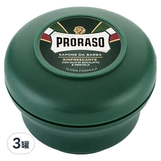 PRORASO 綠標刮鬍皂，含桉樹油和薄荷醇，超級配方, 150ml, 3罐