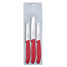 VICTORINOX 瑞士維氏 Swiss Classic 3件式削皮刀套裝，紅色手柄，含8cm刀刃水果刀和番茄刀, 1組, 水果刀 + 番茄刀 + 鋸齒水果刀