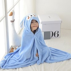 兒童萌趣羊咩咩連帽浴巾-藍色, 均碼