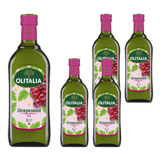 OLITALIA 奧利塔 葡萄籽油, 高含量Omega-6不飽和脂肪酸，富含花青素(OPC)，油品穩定，耐高溫且低油煙, 1L, 5瓶