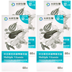 大研生醫 綜合維他命緩釋膜衣錠，含27種維生素及礦物質，12小時長效吸收，補充人體所需維生素, 60顆, 47g, 4罐