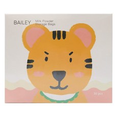 BAILEY 拋棄式奶粉袋 虎寶寶, BPA FREE, 雙層拉鍊, 安全材質, 易於攜帶, 30個, 1盒