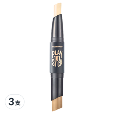 ETUDE 筆筆皆飾101雙頭輪廓修容棒 6g, 03 自然膚色, 3支