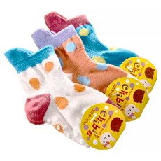 日本不勒腳 兒童款 防滑繽紛純棉襪 S(9~12cm) M(12~15cm) Set 3雙, 點點