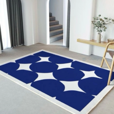 北歐風抽象幾何水晶絨地毯 棋盤格格子地毯 7mm厚 可機洗, 230 x 160 x 0.7cm, 克萊茵藍