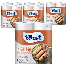 잘풀리는집 천연펄프 키친타올 150매, 2롤, 6개