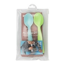 Miniware 矽膠湯匙組 - 薄荷藍+甜檸檬 2入, 4-24個月寶寶適用, 矽膠湯匙 2支, 薄荷綠 + 甜檸檬綠, 1組