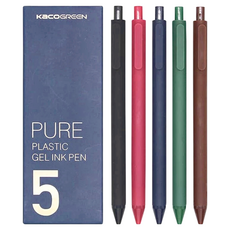 KaCO GREEN PURE 書源 國風中性筆 5支裝, 五款經典色彩, 0.5mm中性筆, 黑色 + 紅色 + 藍色 + 綠色 + 咖色, 1盒