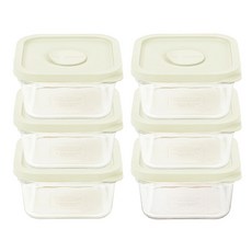 Glasslock 可微波方形保鮮盒, 乳白色, 6個