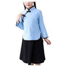 Kori Deer 可莉鹿 兒童萬聖節變裝派對造型服裝民國風學生裝，女童復古學生制服，萬聖節派對服裝，多種尺寸可選, 1入, 藍色, 120cm