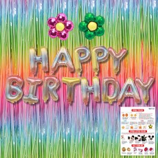 파티공구 생일 플라워 커튼 세트, 파스텔, 파스텔레인보우, 1세트