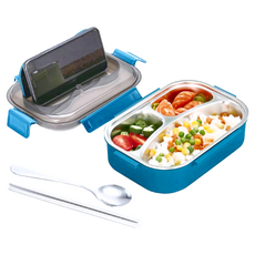Delicious 咪兔 三格不鏽鋼餐盒 Set, 304不鏽鋼餐盤, 食品級PP底盒, 食品級PP上蓋, 優質不鏽鋼筷匙, 800ml, MT-1783, 1組