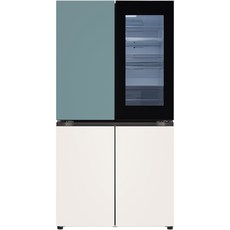 LG전자 디오스 오브제컬렉션 노크온 4도어 냉장고 T873MTE312 870L 방문설치, 클레이민트(상), 베이지(하)