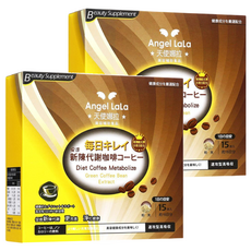 Angel LaLa 天使娜拉 非洲芒果新陳代謝咖啡, 結合綠咖啡豆, 低熱量無糖, 15本入, 12g, 15包, 2盒