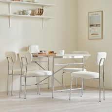 웰퍼니쳐 드뮤어 자작엣지 LPM 테이블 + 의자4P 1400 방문설치, 실버 + 화이트 + 그레이, 일반의자 4