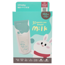 US baby 優生 小米兔冷凍袋 Set, 160ml x 25入 3D曲線母乳冷凍袋, 25個, 1盒