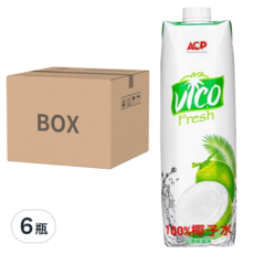 Vico Fresh 微渴 100%椰子水, 1000毫升 X 6, 純椰子水製成 無添加劑, 低熱量配方, 1L, 6瓶