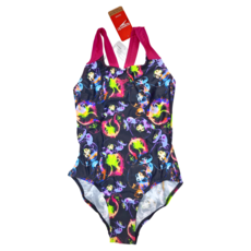 Speedo 女孩運動連身泳裝, Allover 黑/彩色水母, 11~12, 1件