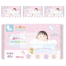 包寧安 櫻桃小丸子 純水濕式衛生紙, 加厚型，40片，柔軟親膚，無酒精, 40張, 4包