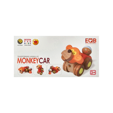 EQB 益智旋轉積木組，3歲以上適用，木頭與塑料材質, 猴子車車, 1盒