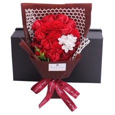 艾米購物 香皂花 19朵玫瑰花束禮盒 (含13朵玫瑰+5朵康乃馨+1朵繡球+小卡+禮盒), 玫瑰紅, 1盒