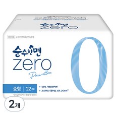 순수한면 제로 울트라 슬림 뉴 날개형생리대, 중형, 22개입, 2개