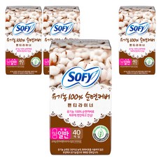 쏘피 유기농 100% 순면커버 일반 팬티라이너, 40개입, 4개