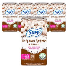 쏘피 유기농 100% 순면커버 일반 팬티라이너, 40개입, 5개