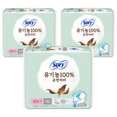 쏘피 순면커버 에이 생리대 날개형, 중형, 16개입, 3개