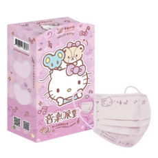明基健康生活 幸福物語 音樂派對 成人平面醫用口罩，Hello Kitty Q萌鋼印，少女色系，抗UV50+, 幻紫樂章, 30片, 1盒