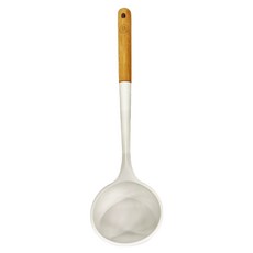 一鳥食器 櫸木矽膠料理湯勺, 天然櫸木手柄 色澤優美 強度高, 31.7 x 9.3cm, 白杏色, 1支