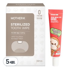 마더케이 멸균 구강티슈 30매 + 무불소 베이비 치약, 5세트