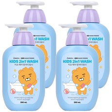 LG 生活健康 孩童用Kakao Friends聯名2合1洗髮沐浴乳 萊恩款, 390ml, 4瓶